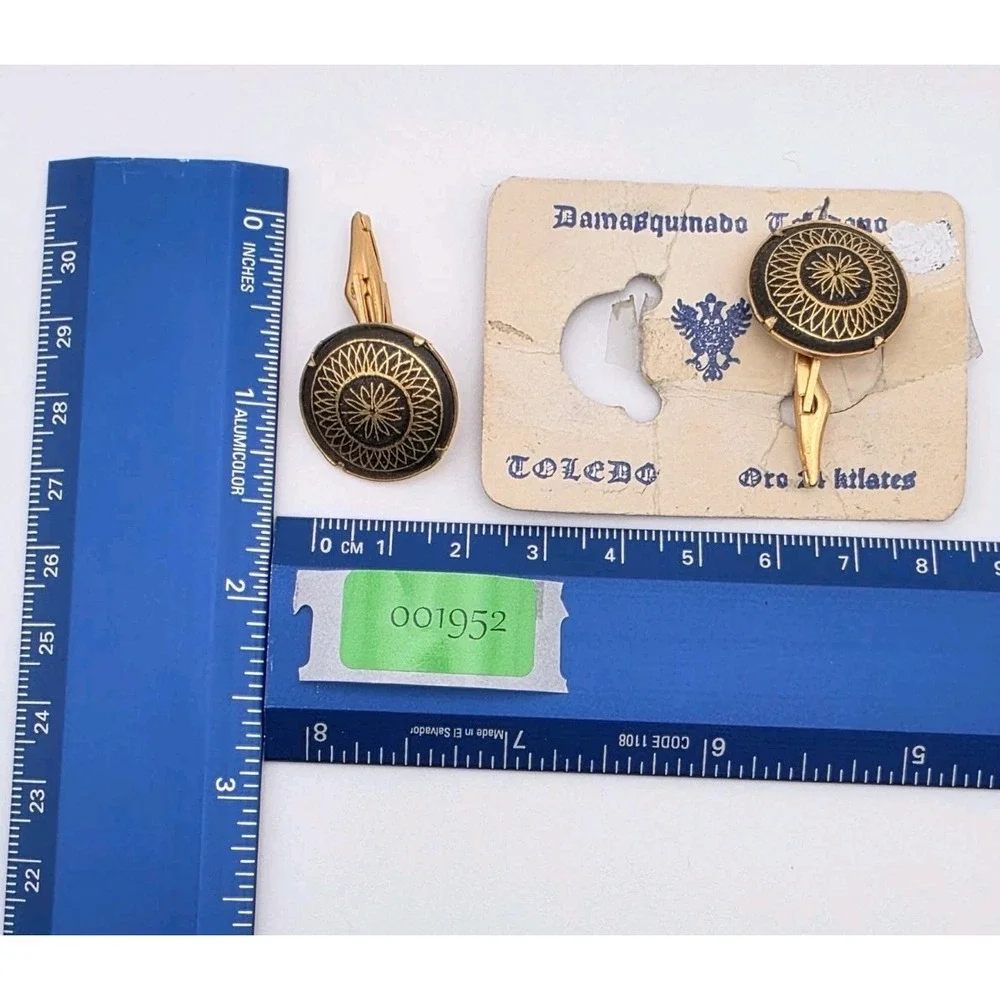 Vintage TOLEDO Cufflinks 24k Yellow Gold Spain Damasquinado Toledano Diamond Cut